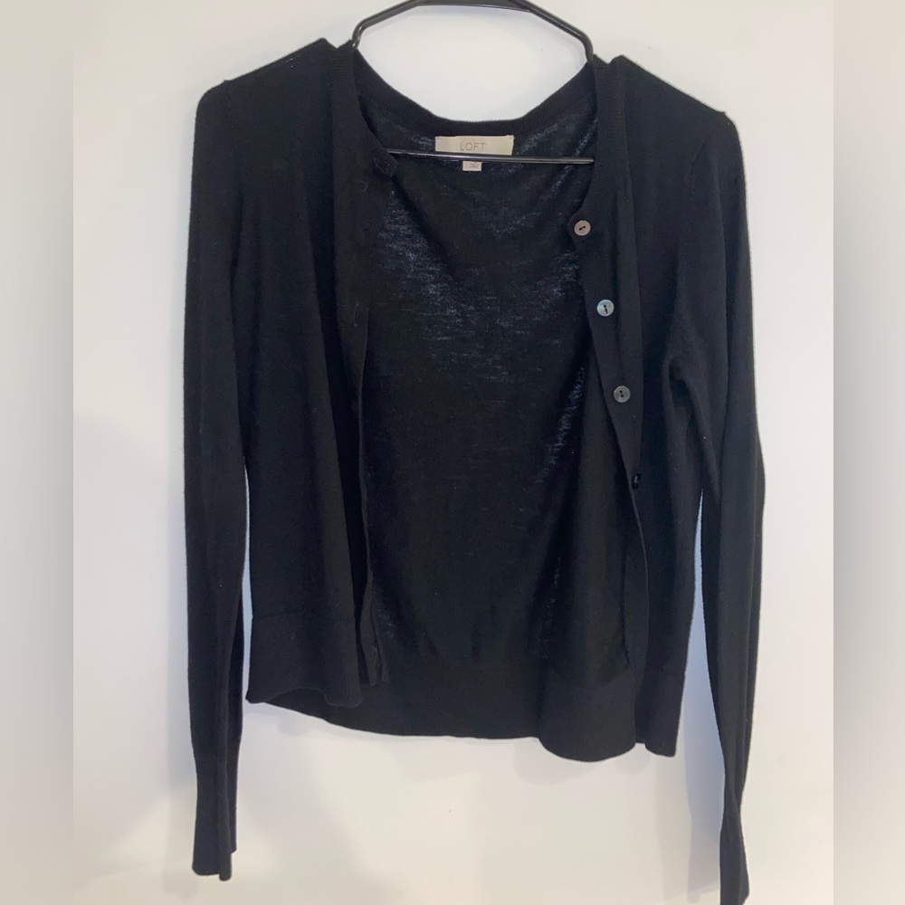 Loft Women's Button Down Slim Fit Crew Neck Cardigan Sweater